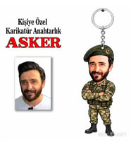 Kişiye Özel Kişiye Asker Karikatür Anahtarlık Karikatürlü 8 cm MDF Anahtarlık - Askere ve Komutana Hediye Asker Hediyesi