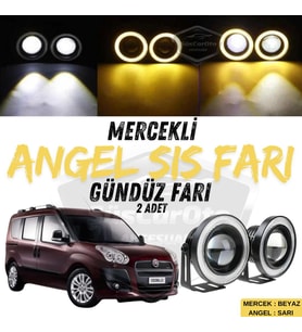 Fiat Doblo D3 2010-2015 Uyumlu Mercekli Angel Sis Farı Metal 76 mm Sarı Halkalı Gündüz Farı 2 Adet
