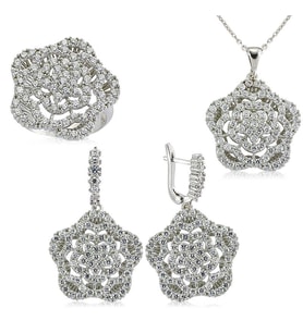 Gümüş Zirkon Taşlı Çiçek Bayan Set (Standart)