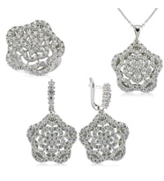 Gümüş Zirkon Taşlı Çiçek Bayan Set (Standart)