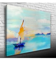 Gündoğumun `da Deniz ve Yelkenli Yağlıboya Kanvas Tablo 50 x 70