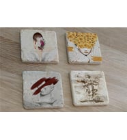 Tasarım Büst Heykel ve Kadın Figürler Doğal Taş Bardak Altlığı 4'lü set - Natural Stone Coasters