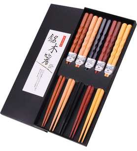 Valkyrie 5 Çift Doğal Ahşap Japon Yemek Çubuğu Seti 22,4 cm Kaymaz El Oyması Kutulu Chopstick Seti