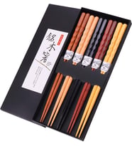 Valkyrie 5 Çift Doğal Ahşap Japon Yemek Çubuğu Seti 22,4 cm Kaymaz El Oyması Kutulu Chopstick Seti