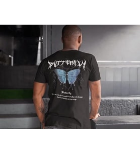 Erkek Tişort Bisiklet Yaka Kelebek Baskılı Kısa kol T-Shirt - Siyah