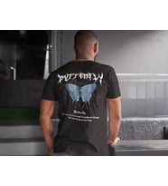 Erkek Tişort Bisiklet Yaka Kelebek Baskılı Kısa kol T-Shirt - Siyah
