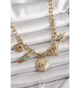 316L Çelik Gold Renk Zincir Sallantılı Çoklu Figür Model Kadın Kolye 5886 - HPSBYI2400-5203