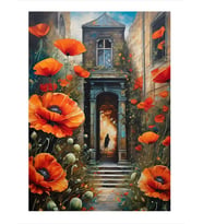 Kırmızı Çiçekler Ve Bina Art Mdf Tablo
