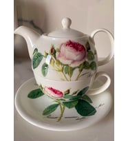 Redoute Roses Vintage 3 Parça Zarif Kemik Porselen Fincan ve Tabak İçeren Çay Potu/Çaydanlık Set