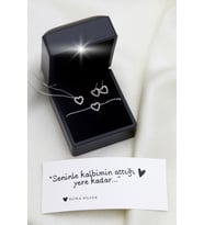 Elika Silver Işıklı Kutuda Kalp Model 925 Ayar Gümüş Set