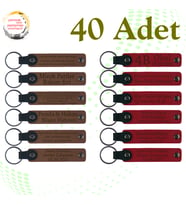 A Kahve & Kırmızı, Şirket Yıl Dönümü Kutlamalarına Hediye, 40’lı Set, İsimli Anlamlı Deri Anahtarlık