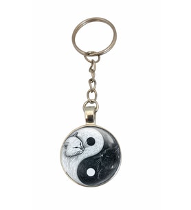 YingYang Kedi Anahtarlık, Kedili Anahtarlık, Cam Kaplama Kedi Anahtarlık (Metal)