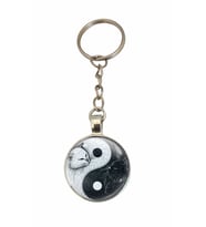 YingYang Kedi Anahtarlık, Kedili Anahtarlık, Cam Kaplama Kedi Anahtarlık (Metal)