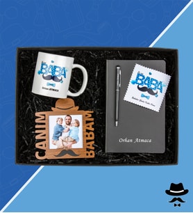 Babalar Gününe Özel  Baba Tasarımlı Beyaz Kupa, Canım Babam Cerçeve, Defter ve Kalem Hediye Seti, Kurumsal Set (Model 1)