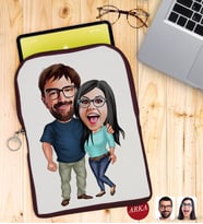 BK Gift Kişiye Özel Sevgililer Karikatürlü Taşınabilir Koruyucu Tablet Kılıfı & Organizer Çanta - Bordo-109