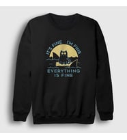 Presmono Unisex Siyah Everything Is Fine Cat Kedili Sweatshirt 447331tt