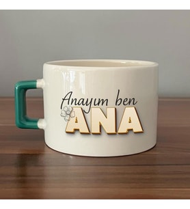 Anayım Ben Ana Baskılı Yeşil Kulplu C Fincan