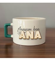 Anayım Ben Ana Baskılı Yeşil Kulplu C Fincan