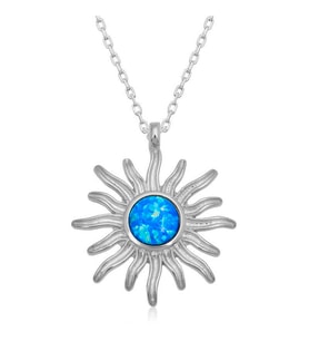 ​Gümüş Mavi Opal Taşlı Güneş Kadın Kolye SL6996