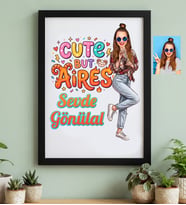 Kişiye Özel Karikatürlü Cute But Aires Koç Burcu Siyah Çerçeve Doğum Günü Hediyesi