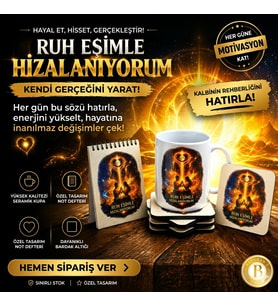 Frekans Uyumlama Seti-3–Olumlama–Kupa Bardak–Bardak Altlığı-Mini Defter– Spiritüel Aşk Seti