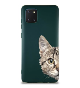 Samsung Galaxy A81 Soft Premier Kapak Catface Tasarımlı Silikon Kılıf - Yeşil (Şeffaf)