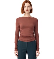 Stil Kadın Fitted Vücuda Oturan Büzgü Drape Detaylı Esnek Bluz Crop Örme Slim Kalıp Düşük Kol