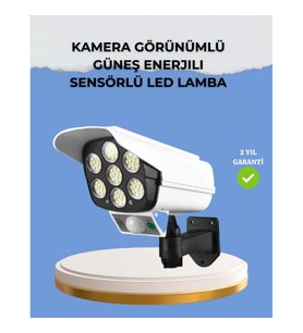 Mey İthalat® Kamera Görünümlü Solar LED Lamba Hareket Sensörlü Uzaktan Kumandalı Bahçe Duvar Aydınla