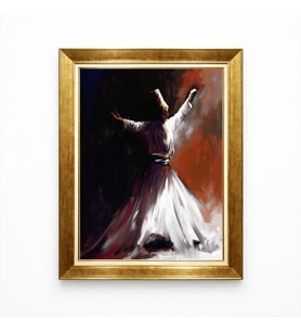 Tablore Mevlana Semazen Temalı Yağlı Boya Görünümlü Çerçeveli Tablo