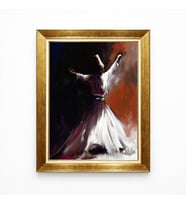Tablore Mevlana Semazen Temalı Yağlı Boya Görünümlü Çerçeveli Tablo