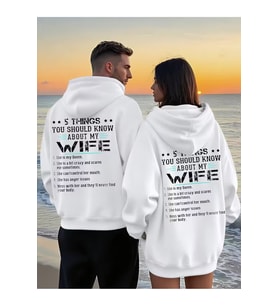 5 Things Yazılı Unisex Hoodie – Sevgili Kombini Oversize Kapüşonlu Sweatshirt 2'li Set (Beyaz)