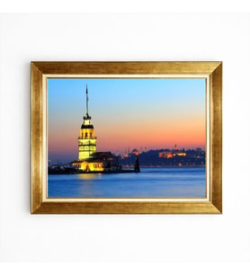 Tablore İstanbul Kız Kulesi Manzaralı Altın Çerçeveli Kanvas Tablo Salon Ofis Duvar Dekorasyonu
