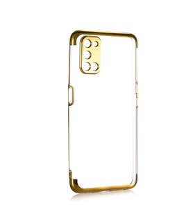 Oppo A92 Kılıf İnce Köşeleri Renkli Şeffaf Silikon (Gold)