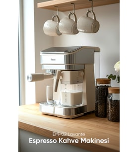 Fressi Espresso Latte Cappuccino Kahve Makinesi Otomatik Süt Tanklı 20bar Basınçlı Lavante Krem (450