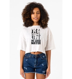 Horror Knifes No Live Matter Beyaz Kırçıllı Kadın Crop Tshirt