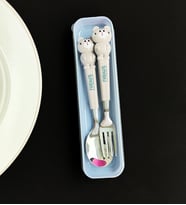 Sevimli Hayvan Figürlü Çatal Kaşık Seti (Gri)