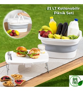 Porsima 07-1304 Katlanır Piknik Sepeti - Silikonlu Katlanabilir Saklama Kutusu - 21 L Beyaz