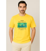 Erkek - Kadın %100 Pamuk Summer Paradise Desenli Baskılı Yarım Kollu Bisiklet Yaka T-Shirt (Sarı)