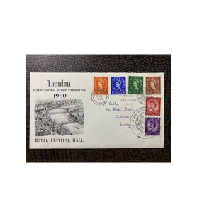 İngiltere London İnternational Stamp Exhibition Kraliçe Pullu 1960 Özel gün Damgalı Zarf Uluslarara