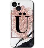 İphone 15 Kılıf HD Desen Baskılı Kılıf - Pembe Mermer Desenli Ü Harfi