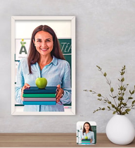 BK Gift Kişiye Özel Kadın Öğretmen Yağlıboya Tasarımlı Dekoratif Ahşap Beyaz Çerçeveli Tablo-1