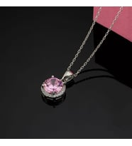 Gümüş Pazarım Pembe Zirkon Yuvarlak Kesim Gümüş Kolye