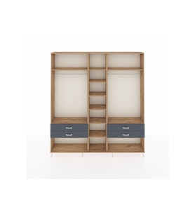 Arges Dolap 10 Raflı 4 Çekmeceli 2 Askılı 220x30x243 Çam-Çam/Antrasit