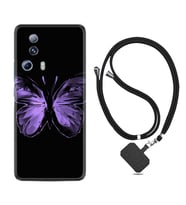 Xiaomi Mi 13 Lite Kılıf Resimli Boyun Askılı İpli Desenli Silikon Series Black Butterfly 1879
