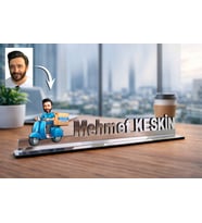 Kişiye Özel Kurye Karikatürlü 30 cm Ayna Pleksi Masaüstü İsimlik - Kurye Hediyesi Yeni İş ve Meslek Hediyesi