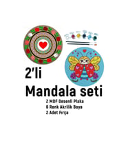 2'li Mandala Boyama Seti- Okul-aile Etkinliği-2 Ham Mdf Plaka, 6 Renk Boya,2 Fırça Model-32