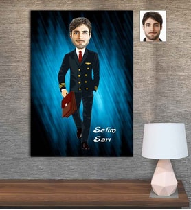Kişiye Özel Karikatür Baskılı Ahşap Tablo Pilot Erkek-1 30x40