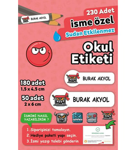 Redball Temalı Kişiye Özel İsimli Defter Kalem Okul Etiketi, Yırtılmaz PVC Etiket (Beyaz)