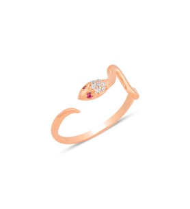 Gümüş rose zirkon taşlı üstten ayarlanabilir yılan yüzük SGTL12229ROSE