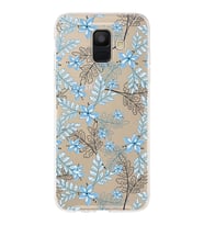 Samsung Galaxy A6 (2018) Uyumlu Kapak Floral Mavi Tasarımlı Şeffaf Silikon Kılıf